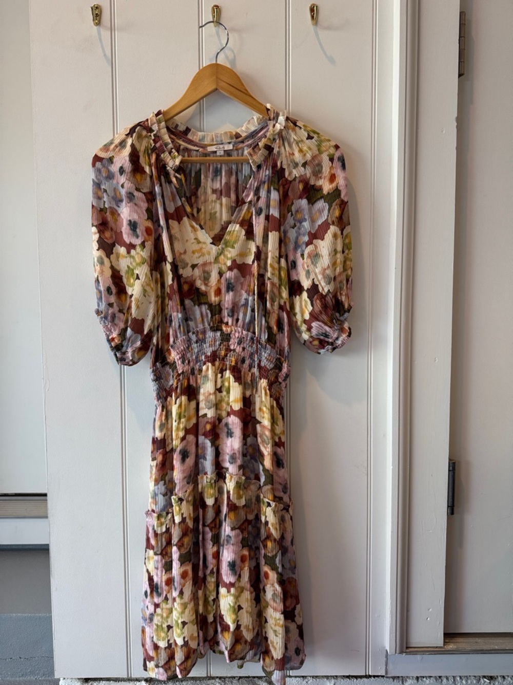 Rails Floral Tiered Mini Dress in Multi (cream, pink, brown, green)